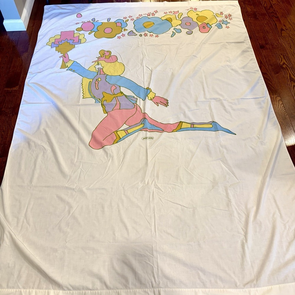 Vtg Peter Max Olympic Flier 1970s Psychedelic Dancer Full Flat Bed Sheet Mohawk